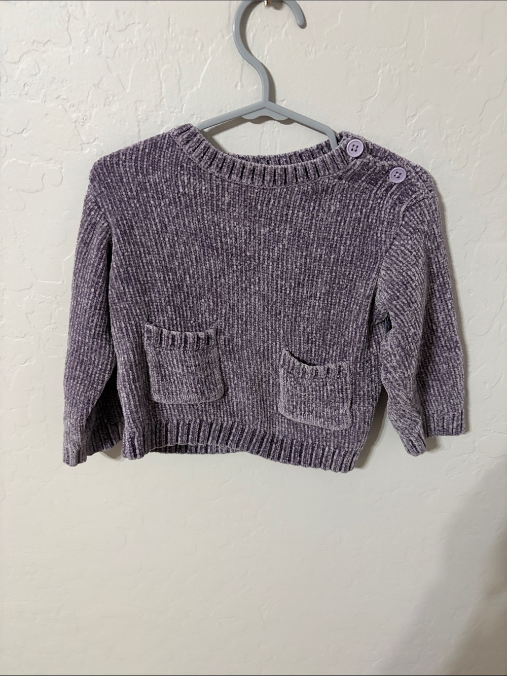 DKNY Lilac Chenille Crew Sweater with Shoulder Buttons